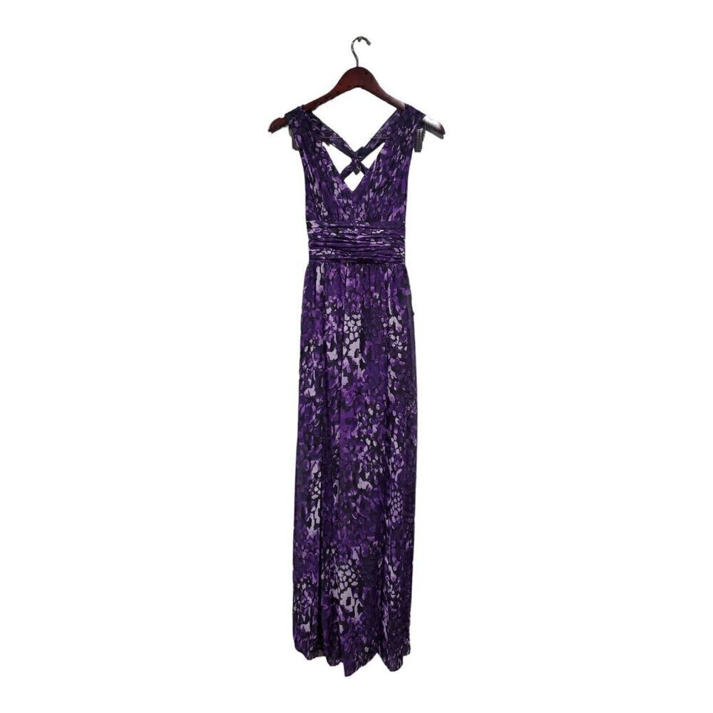 Hailey by Adrianna Papell Purple Criss-Cross Back Chiffon Maxi Dress Sheer Sz 4